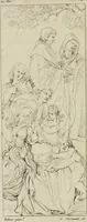 An illustration from Annales du musée et de l'école moderne des beaux-arts : recueil de gravures au trait, d'après les principaux ouvrages de peinture, sculpture, ou projets d'architecture, qui, chaque année, ont remporté le prix, soit aux écoles spéciales, soit aux concours nationaux : les productions des artistes en tous genres, qui, aux différentes expositions, ont été citées avec éloges : les morceaux les plus estimés ou inédits de la galerie de peinture : la suite complète de celle des antiques : édifices anciens et modernes, etc. (1800)