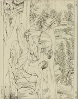 An illustration from Annales du musée et de l'école moderne des beaux-arts : recueil de gravures au trait, d'après les principaux ouvrages de peinture, sculpture, ou projets d'architecture, qui, chaque année, ont remporté le prix, soit aux écoles spéciales, soit aux concours nationaux : les productions des artistes en tous genres, qui, aux différentes expositions, ont été citées avec éloges : les morceaux les plus estimés ou inédits de la galerie de peinture : la suite complète de celle des antiques : édifices anciens et modernes, etc. (1800)