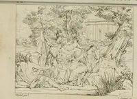 An illustration from Annales du musée et de l'école moderne des beaux-arts : recueil de gravures au trait, d'après les principaux ouvrages de peinture, sculpture, ou projets d'architecture, qui, chaque année, ont remporté le prix, soit aux écoles spéciales, soit aux concours nationaux : les productions des artistes en tous genres, qui, aux différentes expositions, ont été citées avec éloges : les morceaux les plus estimés ou inédits de la galerie de peinture : la suite complète de celle des antiques : édifices anciens et modernes, etc. (1800)