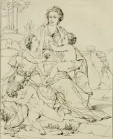 An illustration from Annales du musée et de l'école moderne des beaux-arts : recueil de gravures au trait, d'après les principaux ouvrages de peinture, sculpture, ou projets d'architecture, qui, chaque année, ont remporté le prix, soit aux écoles spéciales, soit aux concours nationaux : les productions des artistes en tous genres, qui, aux différentes expositions, ont été citées avec éloges : les morceaux les plus estimés ou inédits de la galerie de peinture : la suite complète de celle des antiques : édifices anciens et modernes, etc. (1800)
