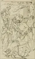 An illustration from Annales du musée et de l'école moderne des beaux-arts : recueil de gravures au trait, d'après les principaux ouvrages de peinture, sculpture, ou projets d'architecture, qui, chaque année, ont remporté le prix, soit aux écoles spéciales, soit aux concours nationaux : les productions des artistes en tous genres, qui, aux différentes expositions, ont été citées avec éloges : les morceaux les plus estimés ou inédits de la galerie de peinture : la suite complète de celle des antiques : édifices anciens et modernes, etc. (1800)