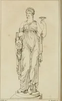 An illustration from Annales du musée et de l'école moderne des beaux-arts : recueil de gravures au trait, d'après les principaux ouvrages de peinture, sculpture, ou projets d'architecture, qui, chaque année, ont remporté le prix, soit aux écoles spéciales, soit aux concours nationaux : les productions des artistes en tous genres, qui, aux différentes expositions, ont été citées avec éloges : les morceaux les plus estimés ou inédits de la galerie de peinture : la suite complète de celle des antiques : édifices anciens et modernes, etc. (1800)