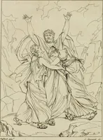 An illustration from Annales du musée et de l'école moderne des beaux-arts : recueil de gravures au trait, d'après les principaux ouvrages de peinture, sculpture, ou projets d'architecture, qui, chaque année, ont remporté le prix, soit aux écoles spéciales, soit aux concours nationaux : les productions des artistes en tous genres, qui, aux différentes expositions, ont été citées avec éloges : les morceaux les plus estimés ou inédits de la galerie de peinture : la suite complète de celle des antiques : édifices anciens et modernes, etc. (1800)