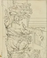 An illustration from Annales du musée et de l'école moderne des beaux-arts : recueil de gravures au trait, d'après les principaux ouvrages de peinture, sculpture, ou projets d'architecture, qui, chaque année, ont remporté le prix, soit aux écoles spéciales, soit aux concours nationaux : les productions des artistes en tous genres, qui, aux différentes expositions, ont été citées avec éloges : les morceaux les plus estimés ou inédits de la galerie de peinture : la suite complète de celle des antiques : édifices anciens et modernes, etc. (1800)