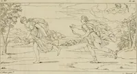 An illustration from Annales du musée et de l'école moderne des beaux-arts : recueil de gravures au trait, d'après les principaux ouvrages de peinture, sculpture, ou projets d'architecture, qui, chaque année, ont remporté le prix, soit aux écoles spéciales, soit aux concours nationaux : les productions des artistes en tous genres, qui, aux différentes expositions, ont été citées avec éloges : les morceaux les plus estimés ou inédits de la galerie de peinture : la suite complète de celle des antiques : édifices anciens et modernes, etc. (1800)