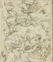 An illustration from Annales du musée et de l'école moderne des beaux-arts : recueil de gravures au trait, d'après les principaux ouvrages de peinture, sculpture, ou projets d'architecture, qui, chaque année, ont remporté le prix, soit aux écoles spéciales, soit aux concours nationaux : les productions des artistes en tous genres, qui, aux différentes expositions, ont été citées avec éloges : les morceaux les plus estimés ou inédits de la galerie de peinture : la suite complète de celle des antiques : édifices anciens et modernes, etc. (1800)