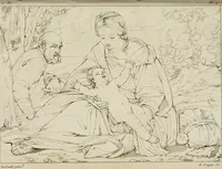 An illustration from Annales du musée et de l'école moderne des beaux-arts : recueil de gravures au trait, d'après les principaux ouvrages de peinture, sculpture, ou projets d'architecture, qui, chaque année, ont remporté le prix, soit aux écoles spéciales, soit aux concours nationaux : les productions des artistes en tous genres, qui, aux différentes expositions, ont été citées avec éloges : les morceaux les plus estimés ou inédits de la galerie de peinture : la suite complète de celle des antiques : édifices anciens et modernes, etc. (1800)