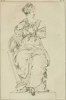 An illustration from Annales du musée et de l'école moderne des beaux-arts : recueil de gravures au trait, d'après les principaux ouvrages de peinture, sculpture, ou projets d'architecture, qui, chaque année, ont remporté le prix, soit aux écoles spéciales, soit aux concours nationaux : les productions des artistes en tous genres, qui, aux différentes expositions, ont été citées avec éloges : les morceaux les plus estimés ou inédits de la galerie de peinture : la suite complète de celle des antiques : édifices anciens et modernes, etc. (1800)