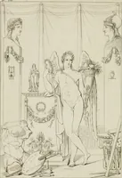 An illustration from Annales du musée et de l'école moderne des beaux-arts : recueil de gravures au trait, d'après les principaux ouvrages de peinture, sculpture, ou projets d'architecture, qui, chaque année, ont remporté le prix, soit aux écoles spéciales, soit aux concours nationaux : les productions des artistes en tous genres, qui, aux différentes expositions, ont été citées avec éloges : les morceaux les plus estimés ou inédits de la galerie de peinture : la suite complète de celle des antiques : édifices anciens et modernes, etc. (1800)