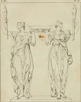 An illustration from Annales du musée et de l'école moderne des beaux-arts : recueil de gravures au trait, d'après les principaux ouvrages de peinture, sculpture, ou projets d'architecture, qui, chaque année, ont remporté le prix, soit aux écoles spéciales, soit aux concours nationaux : les productions des artistes en tous genres, qui, aux différentes expositions, ont été citées avec éloges : les morceaux les plus estimés ou inédits de la galerie de peinture : la suite complète de celle des antiques : édifices anciens et modernes, etc. (1800)