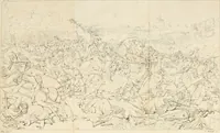 An illustration from Annales du musée et de l'école moderne des beaux-arts : recueil de gravures au trait, d'après les principaux ouvrages de peinture, sculpture, ou projets d'architecture, qui, chaque année, ont remporté le prix, soit aux écoles spéciales, soit aux concours nationaux : les productions des artistes en tous genres, qui, aux différentes expositions, ont été citées avec éloges : les morceaux les plus estimés ou inédits de la galerie de peinture : la suite complète de celle des antiques : édifices anciens et modernes, etc. (1800)
