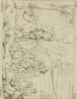 An illustration from Annales du musée et de l'école moderne des beaux-arts : recueil de gravures au trait, d'après les principaux ouvrages de peinture, sculpture, ou projets d'architecture, qui, chaque année, ont remporté le prix, soit aux écoles spéciales, soit aux concours nationaux : les productions des artistes en tous genres, qui, aux différentes expositions, ont été citées avec éloges : les morceaux les plus estimés ou inédits de la galerie de peinture : la suite complète de celle des antiques : édifices anciens et modernes, etc. (1800)