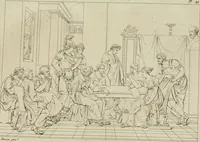 Picture 51 of 74 from Annales du musée et de l'école moderne des beaux-arts : recueil de gravures au trait, d'après les principaux ouvrages de peinture, sculpture, ou projets d'architecture, qui, chaque année, ont remporté le prix, soit aux écoles spéciales, soit aux concours nationaux : les productions des artistes en tous genres, qui, aux différentes expositions, ont été citées avec éloges : les morceaux les plus estimés ou inédits de la galerie de peinture : la suite complète de celle des antiques : édifices anciens et modernes, etc. (1800), leaf 201