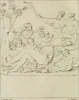 An illustration from Annales du musée et de l'école moderne des beaux-arts : recueil de gravures au trait, d'après les principaux ouvrages de peinture, sculpture, ou projets d'architecture, qui, chaque année, ont remporté le prix, soit aux écoles spéciales, soit aux concours nationaux : les productions des artistes en tous genres, qui, aux différentes expositions, ont été citées avec éloges : les morceaux les plus estimés ou inédits de la galerie de peinture : la suite complète de celle des antiques : édifices anciens et modernes, etc. (1800)