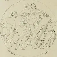An illustration from Annales du musée et de l'école moderne des beaux-arts : recueil de gravures au trait, d'après les principaux ouvrages de peinture, sculpture, ou projets d'architecture, qui, chaque année, ont remporté le prix, soit aux écoles spéciales, soit aux concours nationaux : les productions des artistes en tous genres, qui, aux différentes expositions, ont été citées avec éloges : les morceaux les plus estimés ou inédits de la galerie de peinture : la suite complète de celle des antiques : édifices anciens et modernes, etc. (1800)