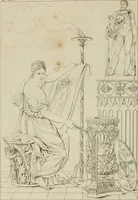 An illustration from Annales du musée et de l'école moderne des beaux-arts : recueil de gravures au trait, d'après les principaux ouvrages de peinture, sculpture, ou projets d'architecture, qui, chaque année, ont remporté le prix, soit aux écoles spéciales, soit aux concours nationaux : les productions des artistes en tous genres, qui, aux différentes expositions, ont été citées avec éloges : les morceaux les plus estimés ou inédits de la galerie de peinture : la suite complète de celle des antiques : édifices anciens et modernes, etc. (1800)