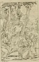 An illustration from Annales du musée et de l'école moderne des beaux-arts : recueil de gravures au trait, d'après les principaux ouvrages de peinture, sculpture, ou projets d'architecture, qui, chaque année, ont remporté le prix, soit aux écoles spéciales, soit aux concours nationaux : les productions des artistes en tous genres, qui, aux différentes expositions, ont été citées avec éloges : les morceaux les plus estimés ou inédits de la galerie de peinture : la suite complète de celle des antiques : édifices anciens et modernes, etc. (1800)