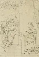 An illustration from Annales du musée et de l'école moderne des beaux-arts : recueil de gravures au trait, d'après les principaux ouvrages de peinture, sculpture, ou projets d'architecture, qui, chaque année, ont remporté le prix, soit aux écoles spéciales, soit aux concours nationaux : les productions des artistes en tous genres, qui, aux différentes expositions, ont été citées avec éloges : les morceaux les plus estimés ou inédits de la galerie de peinture : la suite complète de celle des antiques : édifices anciens et modernes, etc. (1800)