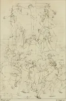 An illustration from Annales du musée et de l'école moderne des beaux-arts : recueil de gravures au trait, d'après les principaux ouvrages de peinture, sculpture, ou projets d'architecture, qui, chaque année, ont remporté le prix, soit aux écoles spéciales, soit aux concours nationaux : les productions des artistes en tous genres, qui, aux différentes expositions, ont été citées avec éloges : les morceaux les plus estimés ou inédits de la galerie de peinture : la suite complète de celle des antiques : édifices anciens et modernes, etc. (1800)