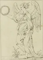 An illustration from Annales du musée et de l'école moderne des beaux-arts : recueil de gravures au trait, d'après les principaux ouvrages de peinture, sculpture, ou projets d'architecture, qui, chaque année, ont remporté le prix, soit aux écoles spéciales, soit aux concours nationaux : les productions des artistes en tous genres, qui, aux différentes expositions, ont été citées avec éloges : les morceaux les plus estimés ou inédits de la galerie de peinture : la suite complète de celle des antiques : édifices anciens et modernes, etc. (1800)