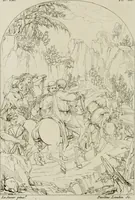 An illustration from Annales du musée et de l'école moderne des beaux-arts : recueil de gravures au trait, d'après les principaux ouvrages de peinture, sculpture, ou projets d'architecture, qui, chaque année, ont remporté le prix, soit aux écoles spéciales, soit aux concours nationaux : les productions des artistes en tous genres, qui, aux différentes expositions, ont été citées avec éloges : les morceaux les plus estimés ou inédits de la galerie de peinture : la suite complète de celle des antiques : édifices anciens et modernes, etc. (1800)