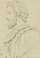 An illustration from Annales du musée et de l'école moderne des beaux-arts : recueil de gravures au trait, d'après les principaux ouvrages de peinture, sculpture, ou projets d'architecture, qui, chaque année, ont remporté le prix, soit aux écoles spéciales, soit aux concours nationaux : les productions des artistes en tous genres, qui, aux différentes expositions, ont été citées avec éloges : les morceaux les plus estimés ou inédits de la galerie de peinture : la suite complète de celle des antiques : édifices anciens et modernes, etc. (1800)