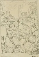 An illustration from Annales du musée et de l'école moderne des beaux-arts : recueil de gravures au trait, d'après les principaux ouvrages de peinture, sculpture, ou projets d'architecture, qui, chaque année, ont remporté le prix, soit aux écoles spéciales, soit aux concours nationaux : les productions des artistes en tous genres, qui, aux différentes expositions, ont été citées avec éloges : les morceaux les plus estimés ou inédits de la galerie de peinture : la suite complète de celle des antiques : édifices anciens et modernes, etc. (1800)