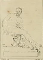 An illustration from Annales du musée et de l'école moderne des beaux-arts : recueil de gravures au trait, d'après les principaux ouvrages de peinture, sculpture, ou projets d'architecture, qui, chaque année, ont remporté le prix, soit aux écoles spéciales, soit aux concours nationaux : les productions des artistes en tous genres, qui, aux différentes expositions, ont été citées avec éloges : les morceaux les plus estimés ou inédits de la galerie de peinture : la suite complète de celle des antiques : édifices anciens et modernes, etc. (1800)