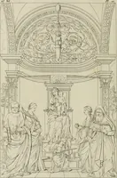 An illustration from Annales du musée et de l'école moderne des beaux-arts : recueil de gravures au trait, d'après les principaux ouvrages de peinture, sculpture, ou projets d'architecture, qui, chaque année, ont remporté le prix, soit aux écoles spéciales, soit aux concours nationaux : les productions des artistes en tous genres, qui, aux différentes expositions, ont été citées avec éloges : les morceaux les plus estimés ou inédits de la galerie de peinture : la suite complète de celle des antiques : édifices anciens et modernes, etc. (1800)