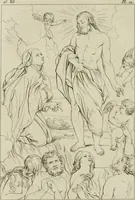 An illustration from Annales du musée et de l'école moderne des beaux-arts : recueil de gravures au trait, d'après les principaux ouvrages de peinture, sculpture, ou projets d'architecture, qui, chaque année, ont remporté le prix, soit aux écoles spéciales, soit aux concours nationaux : les productions des artistes en tous genres, qui, aux différentes expositions, ont été citées avec éloges : les morceaux les plus estimés ou inédits de la galerie de peinture : la suite complète de celle des antiques : édifices anciens et modernes, etc. (1800)