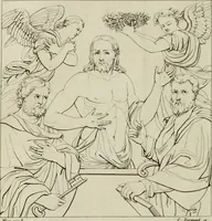 An illustration from Annales du musée et de l'école moderne des beaux-arts : recueil de gravures au trait, d'après les principaux ouvrages de peinture, sculpture, ou projets d'architecture, qui, chaque année, ont remporté le prix, soit aux écoles spéciales, soit aux concours nationaux : les productions des artistes en tous genres, qui, aux différentes expositions, ont été citées avec éloges : les morceaux les plus estimés ou inédits de la galerie de peinture : la suite complète de celle des antiques : édifices anciens et modernes, etc. (1800)