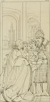 An illustration from Annales du musée et de l'école moderne des beaux-arts : recueil de gravures au trait, d'après les principaux ouvrages de peinture, sculpture, ou projets d'architecture, qui, chaque année, ont remporté le prix, soit aux écoles spéciales, soit aux concours nationaux : les productions des artistes en tous genres, qui, aux différentes expositions, ont été citées avec éloges : les morceaux les plus estimés ou inédits de la galerie de peinture : la suite complète de celle des antiques : édifices anciens et modernes, etc. (1800)