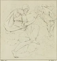 An illustration from Annales du musée et de l'école moderne des beaux-arts : recueil de gravures au trait, d'après les principaux ouvrages de peinture, sculpture, ou projets d'architecture, qui, chaque année, ont remporté le prix, soit aux écoles spéciales, soit aux concours nationaux : les productions des artistes en tous genres, qui, aux différentes expositions, ont été citées avec éloges : les morceaux les plus estimés ou inédits de la galerie de peinture : la suite complète de celle des antiques : édifices anciens et modernes, etc. (1800)