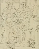An illustration from Annales du musée et de l'école moderne des beaux-arts : recueil de gravures au trait, d'après les principaux ouvrages de peinture, sculpture, ou projets d'architecture, qui, chaque année, ont remporté le prix, soit aux écoles spéciales, soit aux concours nationaux : les productions des artistes en tous genres, qui, aux différentes expositions, ont été citées avec éloges : les morceaux les plus estimés ou inédits de la galerie de peinture : la suite complète de celle des antiques : édifices anciens et modernes, etc. (1800)