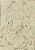 An illustration from Annales du musée et de l'école moderne des beaux-arts : recueil de gravures au trait, d'après les principaux ouvrages de peinture, sculpture, ou projets d'architecture, qui, chaque année, ont remporté le prix, soit aux écoles spéciales, soit aux concours nationaux : les productions des artistes en tous genres, qui, aux différentes expositions, ont été citées avec éloges : les morceaux les plus estimés ou inédits de la galerie de peinture : la suite complète de celle des antiques : édifices anciens et modernes, etc. (1800)
