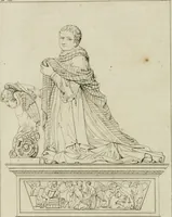 An illustration from Annales du musée et de l'école moderne des beaux-arts : recueil de gravures au trait, d'après les principaux ouvrages de peinture, sculpture, ou projets d'architecture, qui, chaque année, ont remporté le prix, soit aux écoles spéciales, soit aux concours nationaux : les productions des artistes en tous genres, qui, aux différentes expositions, ont été citées avec éloges : les morceaux les plus estimés ou inédits de la galerie de peinture : la suite complète de celle des antiques : édifices anciens et modernes, etc. (1800)