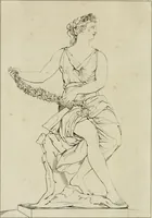 An illustration from Annales du musée et de l'école moderne des beaux-arts : recueil de gravures au trait, d'après les principaux ouvrages de peinture, sculpture, ou projets d'architecture, qui, chaque année, ont remporté le prix, soit aux écoles spéciales, soit aux concours nationaux : les productions des artistes en tous genres, qui, aux différentes expositions, ont été citées avec éloges : les morceaux les plus estimés ou inédits de la galerie de peinture : la suite complète de celle des antiques : édifices anciens et modernes, etc. (1800)