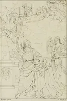 An illustration from Annales du musée et de l'école moderne des beaux-arts : recueil de gravures au trait, d'après les principaux ouvrages de peinture, sculpture, ou projets d'architecture, qui, chaque année, ont remporté le prix, soit aux écoles spéciales, soit aux concours nationaux : les productions des artistes en tous genres, qui, aux différentes expositions, ont été citées avec éloges : les morceaux les plus estimés ou inédits de la galerie de peinture : la suite complète de celle des antiques : édifices anciens et modernes, etc. (1800)