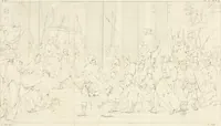 An illustration from Annales du musée et de l'école moderne des beaux-arts : recueil de gravures au trait, d'après les principaux ouvrages de peinture, sculpture, ou projets d'architecture, qui, chaque année, ont remporté le prix, soit aux écoles spéciales, soit aux concours nationaux : les productions des artistes en tous genres, qui, aux différentes expositions, ont été citées avec éloges : les morceaux les plus estimés ou inédits de la galerie de peinture : la suite complète de celle des antiques : édifices anciens et modernes, etc. (1800)