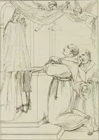 An illustration from Annales du musée et de l'école moderne des beaux-arts : recueil de gravures au trait, d'après les principaux ouvrages de peinture, sculpture, ou projets d'architecture, qui, chaque année, ont remporté le prix, soit aux écoles spéciales, soit aux concours nationaux : les productions des artistes en tous genres, qui, aux différentes expositions, ont été citées avec éloges : les morceaux les plus estimés ou inédits de la galerie de peinture : la suite complète de celle des antiques : édifices anciens et modernes, etc. (1800)