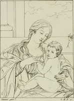 An illustration from Annales du musée et de l'école moderne des beaux-arts : recueil de gravures au trait, d'après les principaux ouvrages de peinture, sculpture, ou projets d'architecture, qui, chaque année, ont remporté le prix, soit aux écoles spéciales, soit aux concours nationaux : les productions des artistes en tous genres, qui, aux différentes expositions, ont été citées avec éloges : les morceaux les plus estimés ou inédits de la galerie de peinture : la suite complète de celle des antiques : édifices anciens et modernes, etc. (1800)