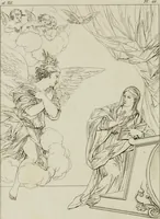 An illustration from Annales du musée et de l'école moderne des beaux-arts : recueil de gravures au trait, d'après les principaux ouvrages de peinture, sculpture, ou projets d'architecture, qui, chaque année, ont remporté le prix, soit aux écoles spéciales, soit aux concours nationaux : les productions des artistes en tous genres, qui, aux différentes expositions, ont été citées avec éloges : les morceaux les plus estimés ou inédits de la galerie de peinture : la suite complète de celle des antiques : édifices anciens et modernes, etc. (1800)