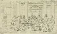 An illustration from Annales du musée et de l'école moderne des beaux-arts : recueil de gravures au trait, d'après les principaux ouvrages de peinture, sculpture, ou projets d'architecture, qui, chaque année, ont remporté le prix, soit aux écoles spéciales, soit aux concours nationaux : les productions des artistes en tous genres, qui, aux différentes expositions, ont été citées avec éloges : les morceaux les plus estimés ou inédits de la galerie de peinture : la suite complète de celle des antiques : édifices anciens et modernes, etc. (1800)
