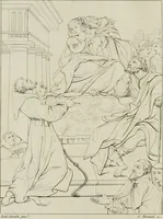 An illustration from Annales du musée et de l'école moderne des beaux-arts : recueil de gravures au trait, d'après les principaux ouvrages de peinture, sculpture, ou projets d'architecture, qui, chaque année, ont remporté le prix, soit aux écoles spéciales, soit aux concours nationaux : les productions des artistes en tous genres, qui, aux différentes expositions, ont été citées avec éloges : les morceaux les plus estimés ou inédits de la galerie de peinture : la suite complète de celle des antiques : édifices anciens et modernes, etc. (1800)