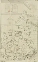 An illustration from Annales du musée et de l'école moderne des beaux-arts : recueil de gravures au trait, d'après les principaux ouvrages de peinture, sculpture, ou projets d'architecture, qui, chaque année, ont remporté le prix, soit aux écoles spéciales, soit aux concours nationaux : les productions des artistes en tous genres, qui, aux différentes expositions, ont été citées avec éloges : les morceaux les plus estimés ou inédits de la galerie de peinture : la suite complète de celle des antiques : édifices anciens et modernes, etc. (1800)