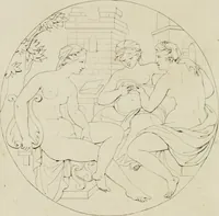 An illustration from Annales du musée et de l'école moderne des beaux-arts : recueil de gravures au trait, d'après les principaux ouvrages de peinture, sculpture, ou projets d'architecture, qui, chaque année, ont remporté le prix, soit aux écoles spéciales, soit aux concours nationaux : les productions des artistes en tous genres, qui, aux différentes expositions, ont été citées avec éloges : les morceaux les plus estimés ou inédits de la galerie de peinture : la suite complète de celle des antiques : édifices anciens et modernes, etc. (1800)