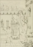 An illustration from Annales du musée et de l'école moderne des beaux-arts : recueil de gravures au trait, d'après les principaux ouvrages de peinture, sculpture, ou projets d'architecture, qui, chaque année, ont remporté le prix, soit aux écoles spéciales, soit aux concours nationaux : les productions des artistes en tous genres, qui, aux différentes expositions, ont été citées avec éloges : les morceaux les plus estimés ou inédits de la galerie de peinture : la suite complète de celle des antiques : édifices anciens et modernes, etc. (1800)