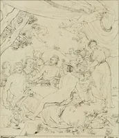 An illustration from Annales du musée et de l'école moderne des beaux-arts : recueil de gravures au trait, d'après les principaux ouvrages de peinture, sculpture, ou projets d'architecture, qui, chaque année, ont remporté le prix, soit aux écoles spéciales, soit aux concours nationaux : les productions des artistes en tous genres, qui, aux différentes expositions, ont été citées avec éloges : les morceaux les plus estimés ou inédits de la galerie de peinture : la suite complète de celle des antiques : édifices anciens et modernes, etc. (1800)