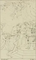 An illustration from Annales du musée et de l'école moderne des beaux-arts : recueil de gravures au trait, d'après les principaux ouvrages de peinture, sculpture, ou projets d'architecture, qui, chaque année, ont remporté le prix, soit aux écoles spéciales, soit aux concours nationaux : les productions des artistes en tous genres, qui, aux différentes expositions, ont été citées avec éloges : les morceaux les plus estimés ou inédits de la galerie de peinture : la suite complète de celle des antiques : édifices anciens et modernes, etc. (1800)