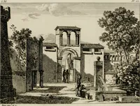 An illustration from Annales du musée et de l'école moderne des beaux-arts : recueil de gravures au trait, d'après les principaux ouvrages de peinture, sculpture, ou projets d'architecture, qui, chaque année, ont remporté le prix, soit aux écoles spéciales, soit aux concours nationaux : les productions des artistes en tous genres, qui, aux différentes expositions, ont été citées avec éloges : les morceaux les plus estimés ou inédits de la galerie de peinture : la suite complète de celle des antiques : édifices anciens et modernes, etc. (1800)